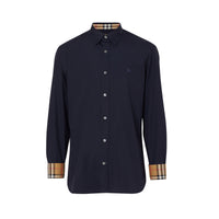 Chemise en coton extensible avec bouton de couleur différente - Navy