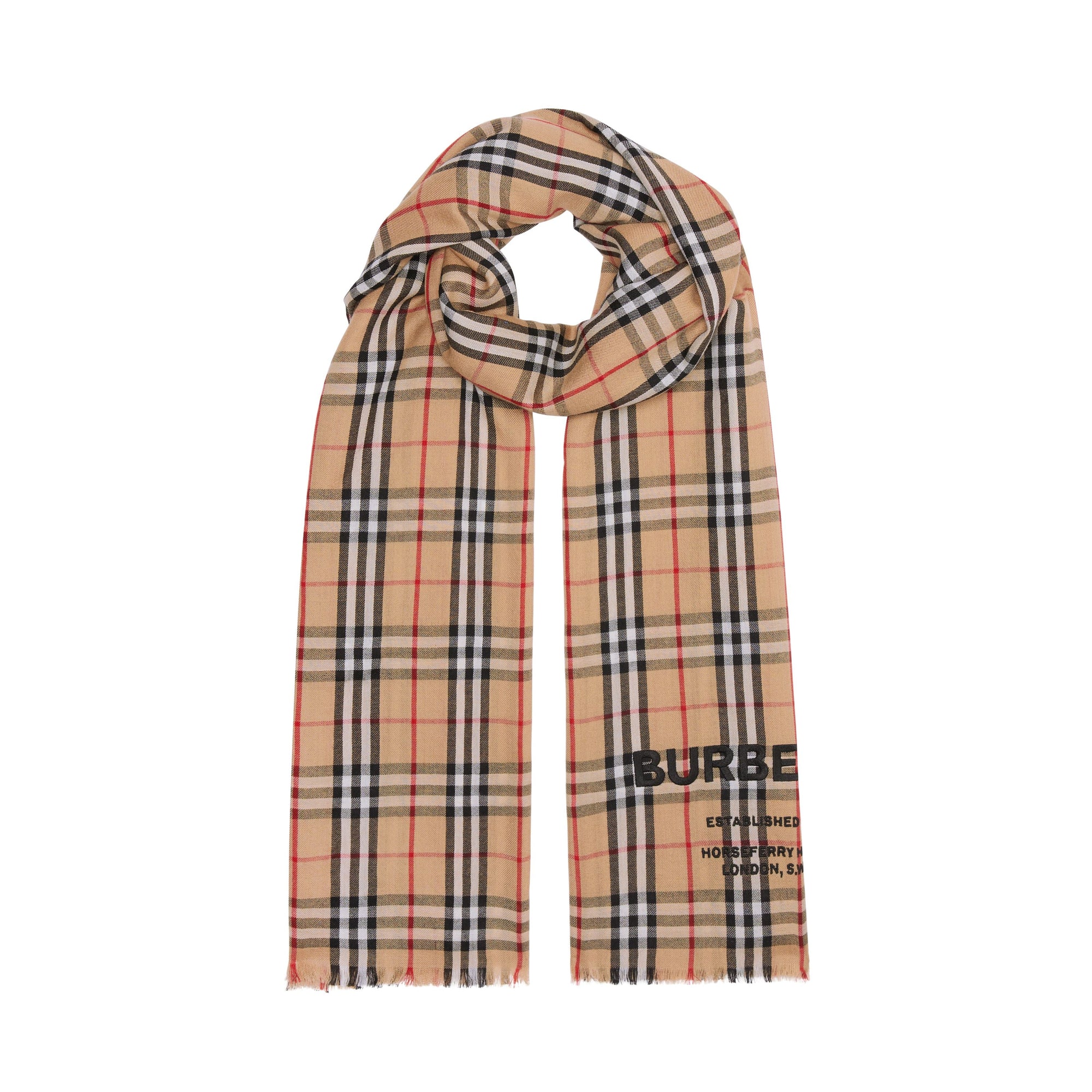 Écharpe légère en cachemire Vintage check - Camel