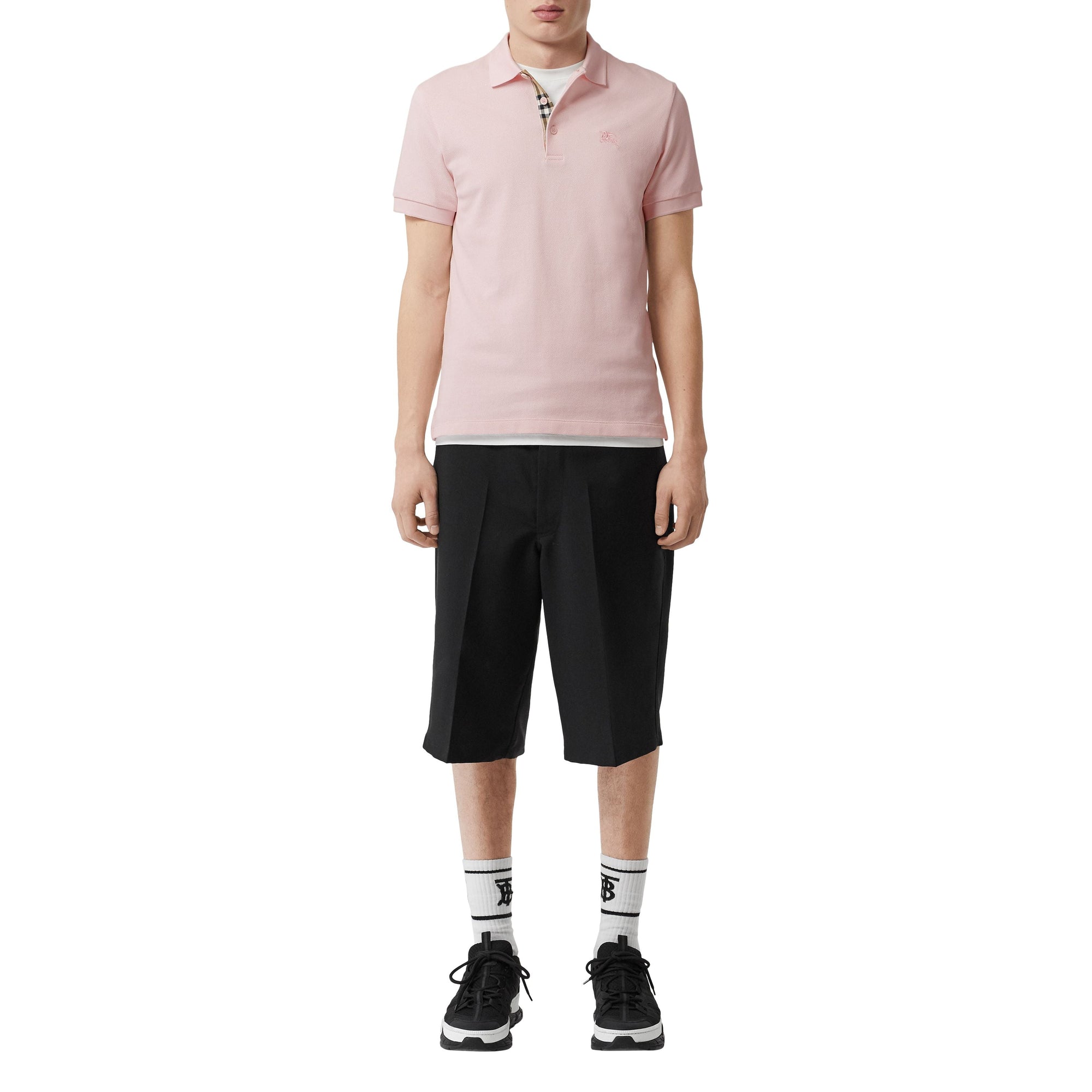 Polo en coton avec patte de boutonnage à motif check - Alabaster Pink