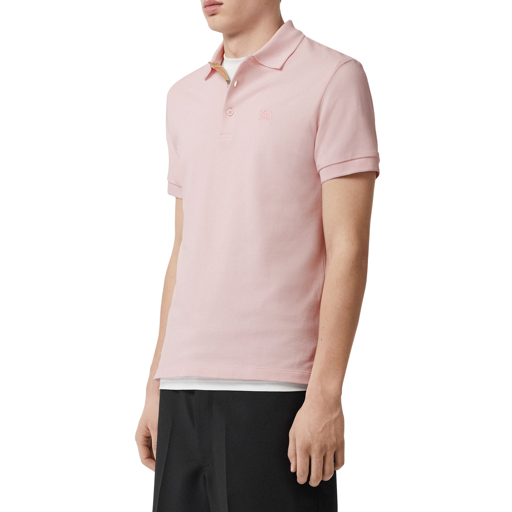 Polo en coton avec patte de boutonnage à motif check - Alabaster Pink
