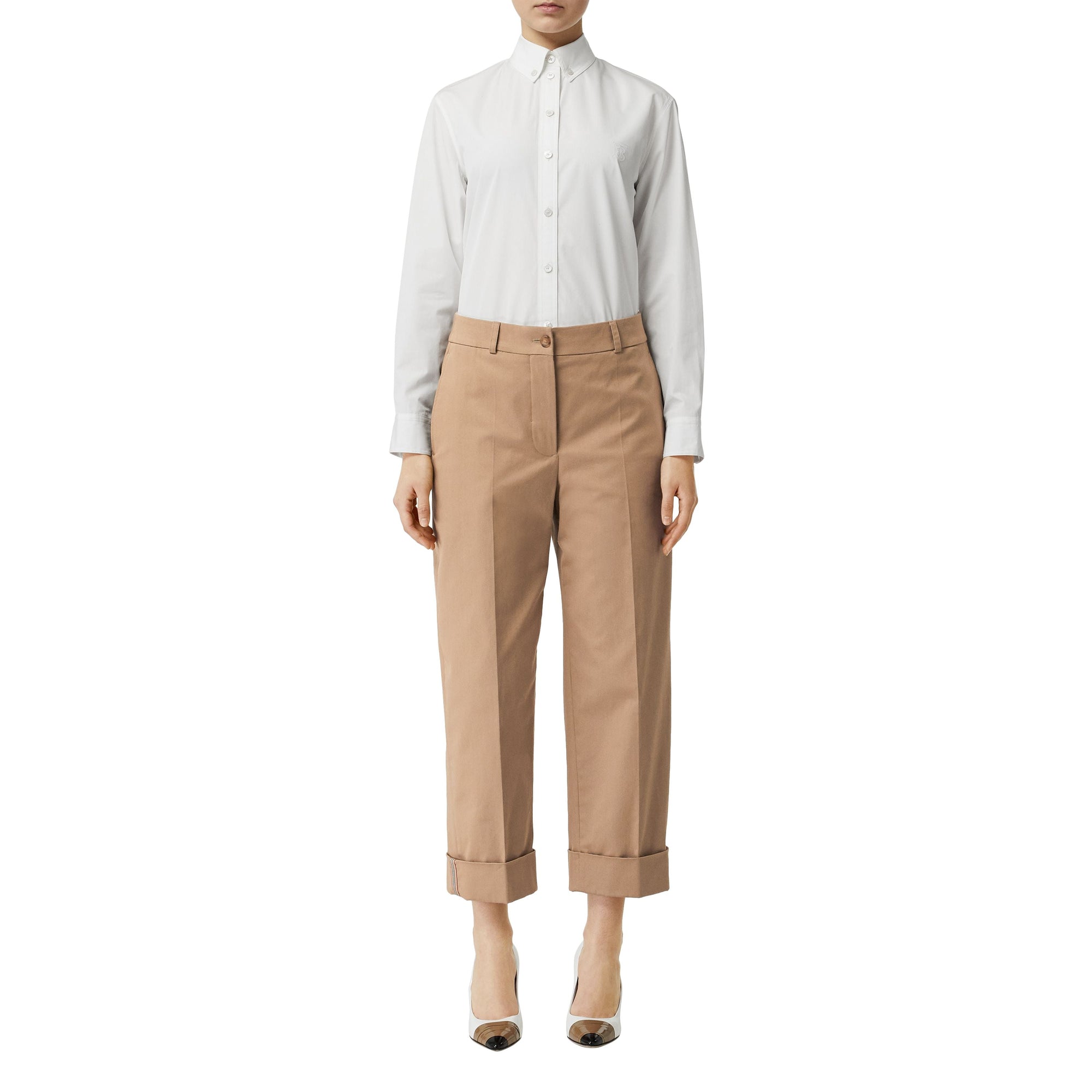 Pantalon 7/8 en coton extensible avec rayures iconiques - Camel