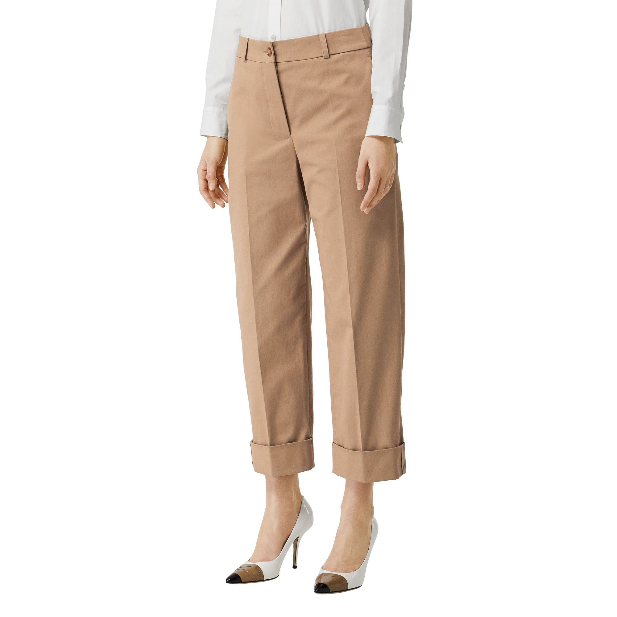 Pantalon 7/8 en coton extensible avec rayures iconiques - Camel