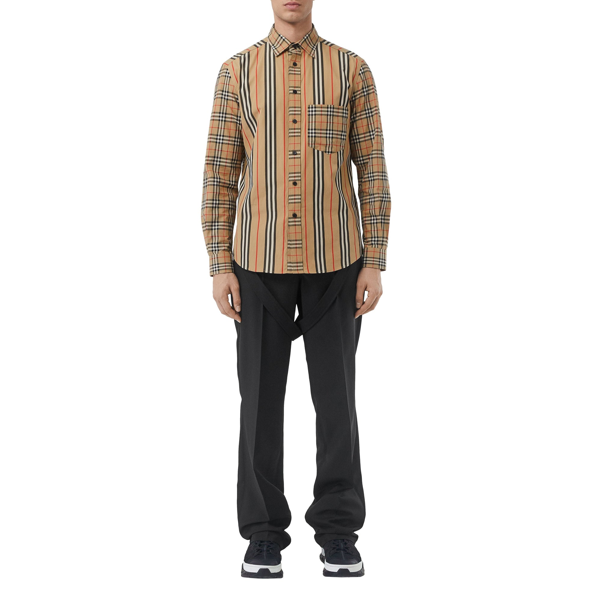 Chemise classique en popeline de coton de style patchwork - Archive Beige
