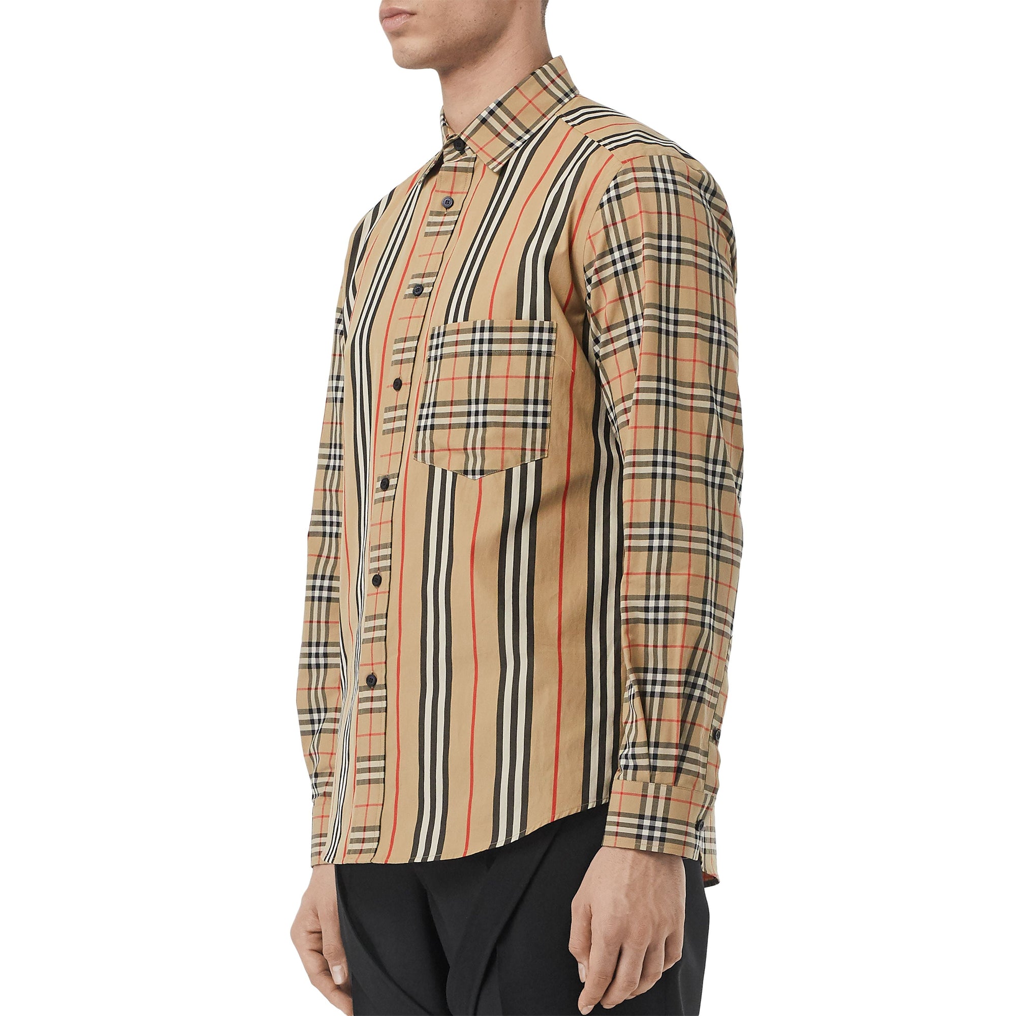 Chemise classique en popeline de coton de style patchwork - Archive Beige