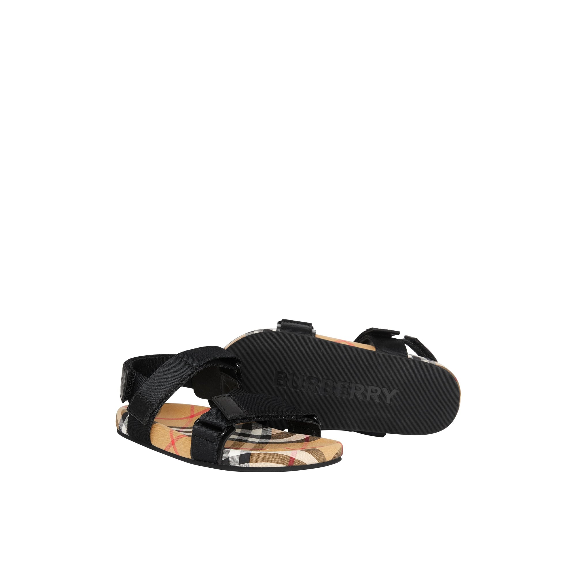 Sandales en coton Vintage check avec bride indéchirable - Black & Antique Yellow