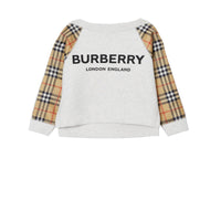 Sweat-shirt en coton avec logo et Vintage check - White Melange