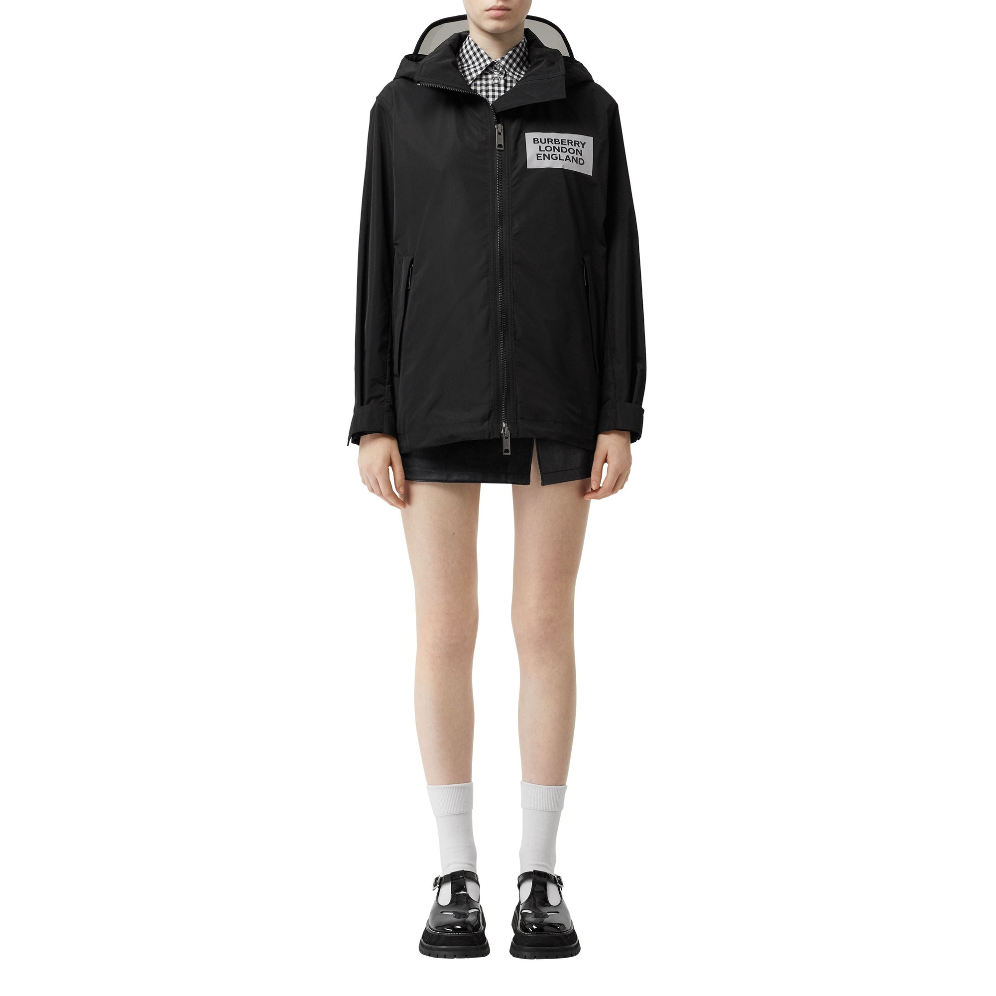 Veste en taffetas à mémoire de forme avec capuche amovible - Black