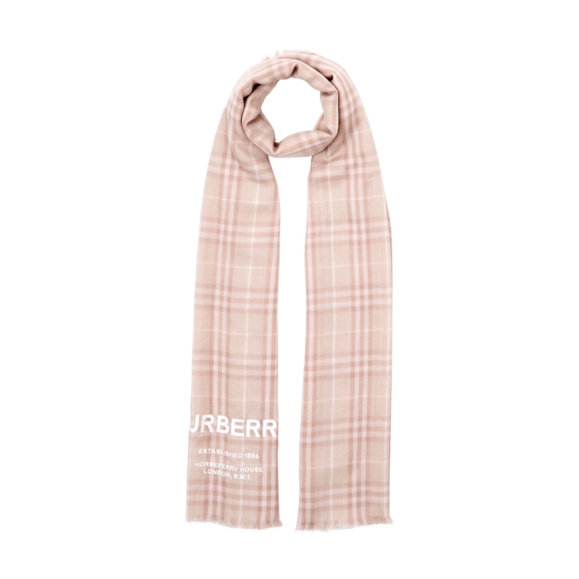 Écharpe légère en cachemire à motif Vintage check brodé - Soft Peach