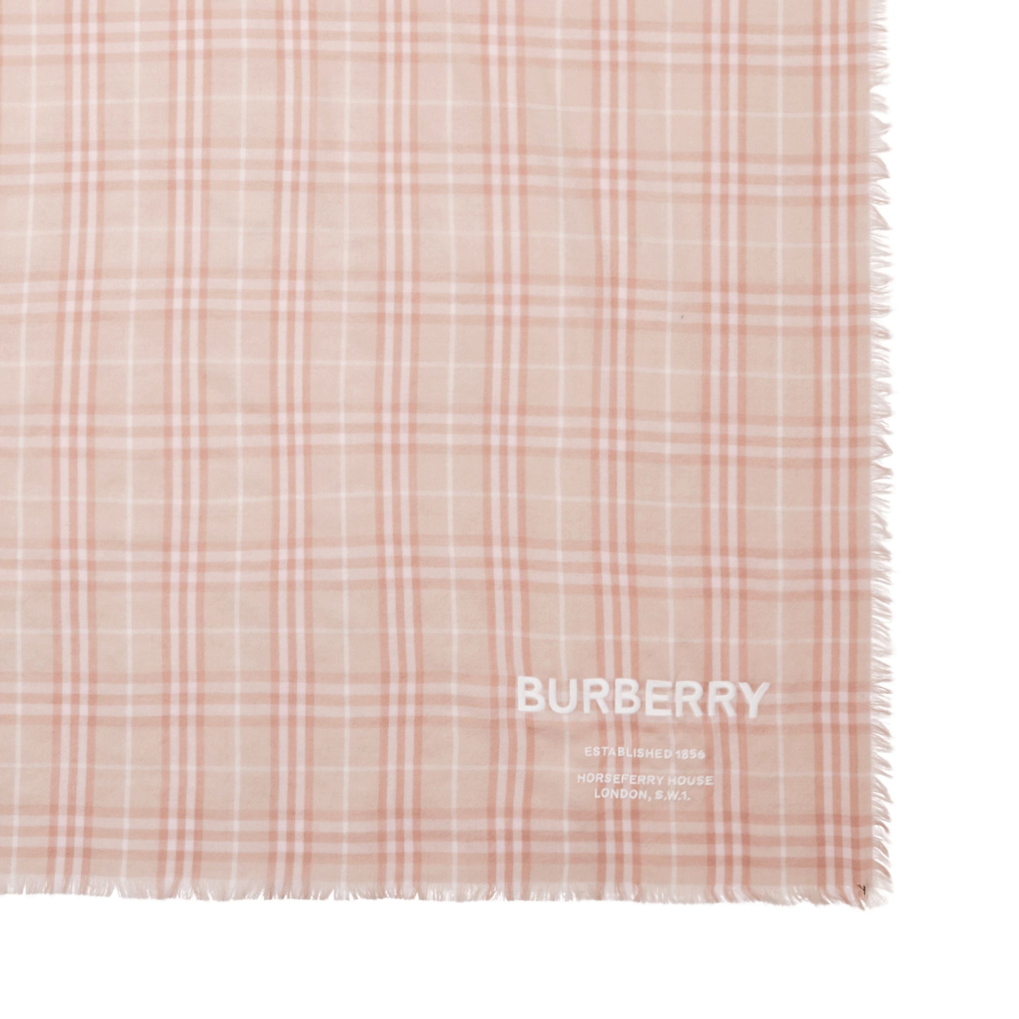 Écharpe légère en cachemire à motif Vintage check brodé - Soft Peach