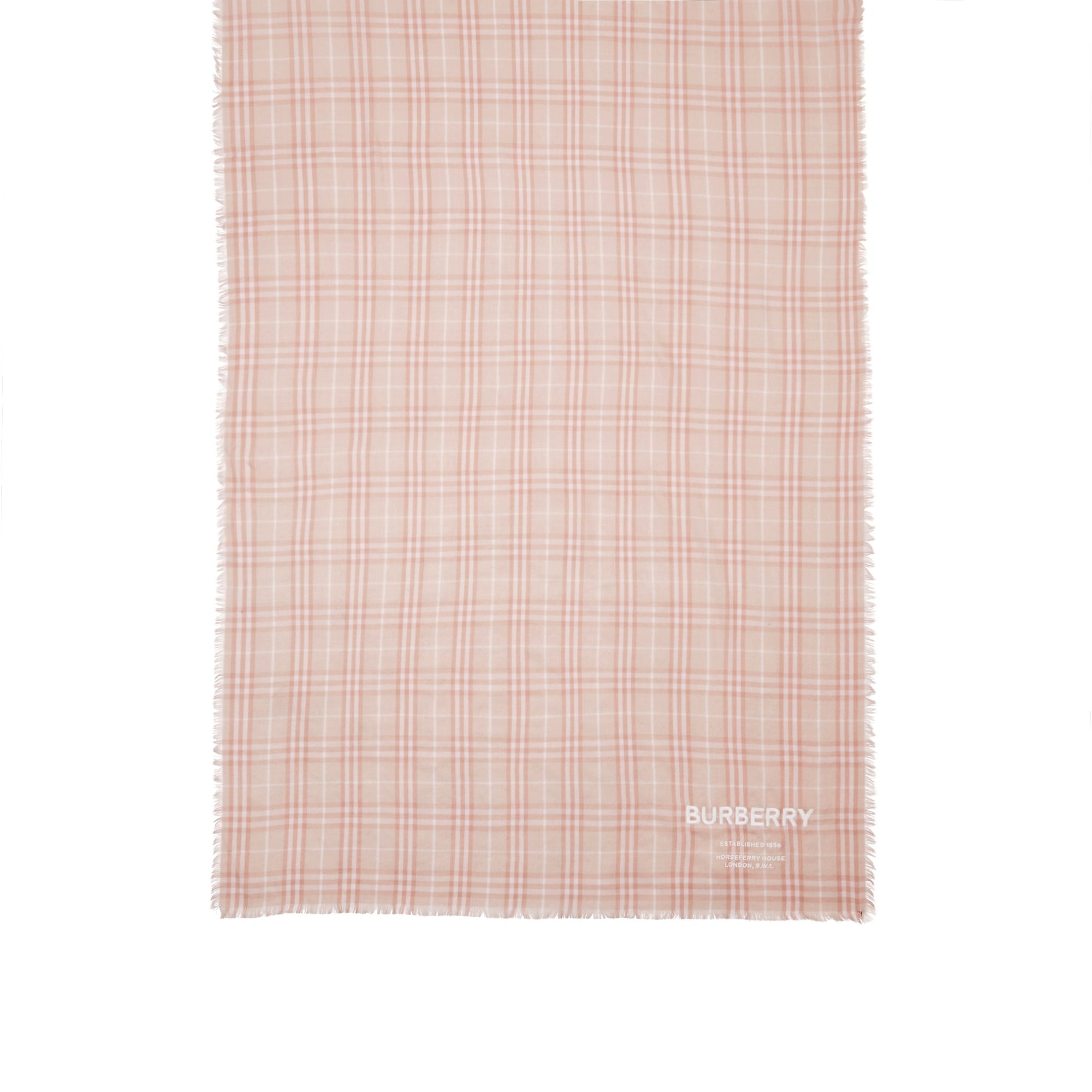 Écharpe légère en cachemire à motif Vintage check brodé - Soft Peach