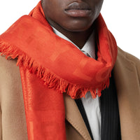 Grand carré de soie et laine en jacquard Monogram - Vermillion