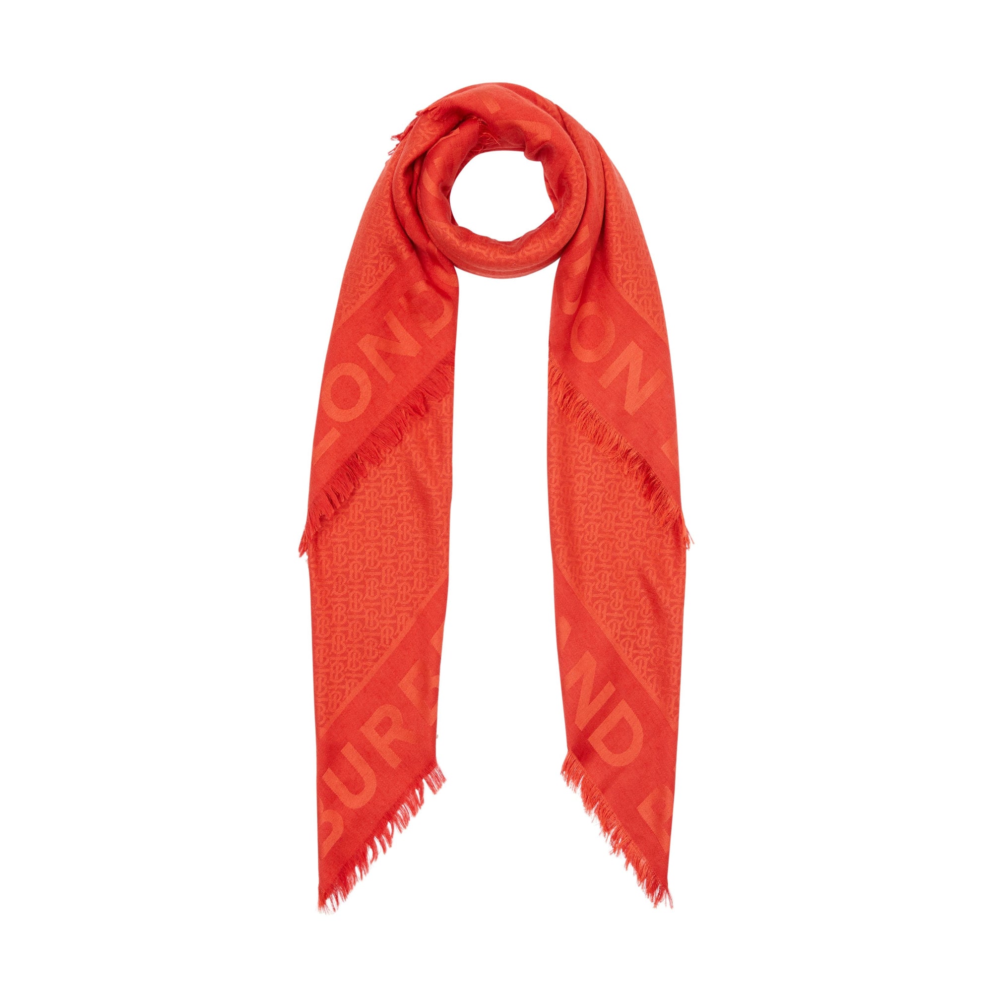 Grand carré de soie et laine en jacquard Monogram - Vermillion