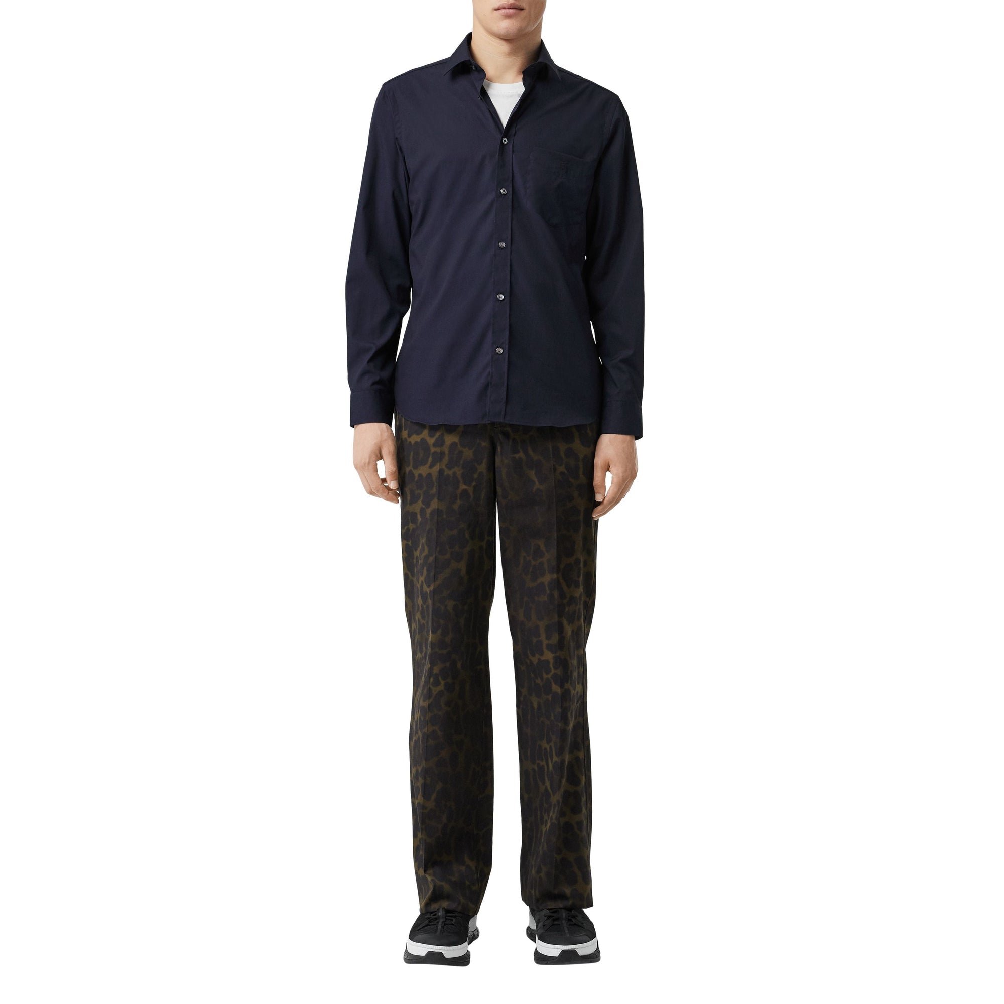 Chemise en popeline de coton extensible Monogram - Navy