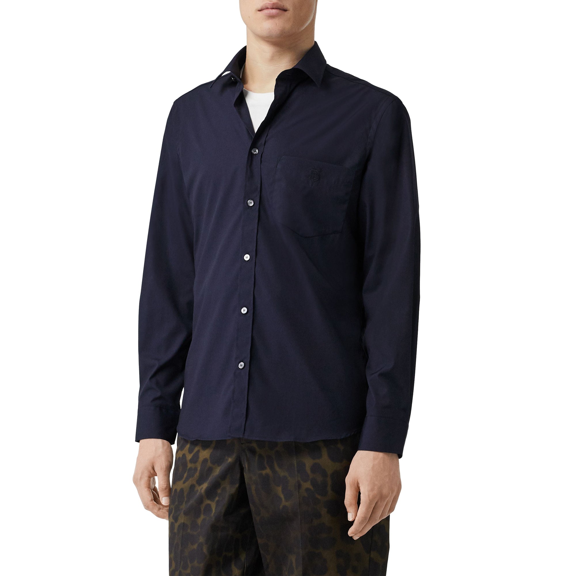 Chemise en popeline de coton extensible Monogram - Navy