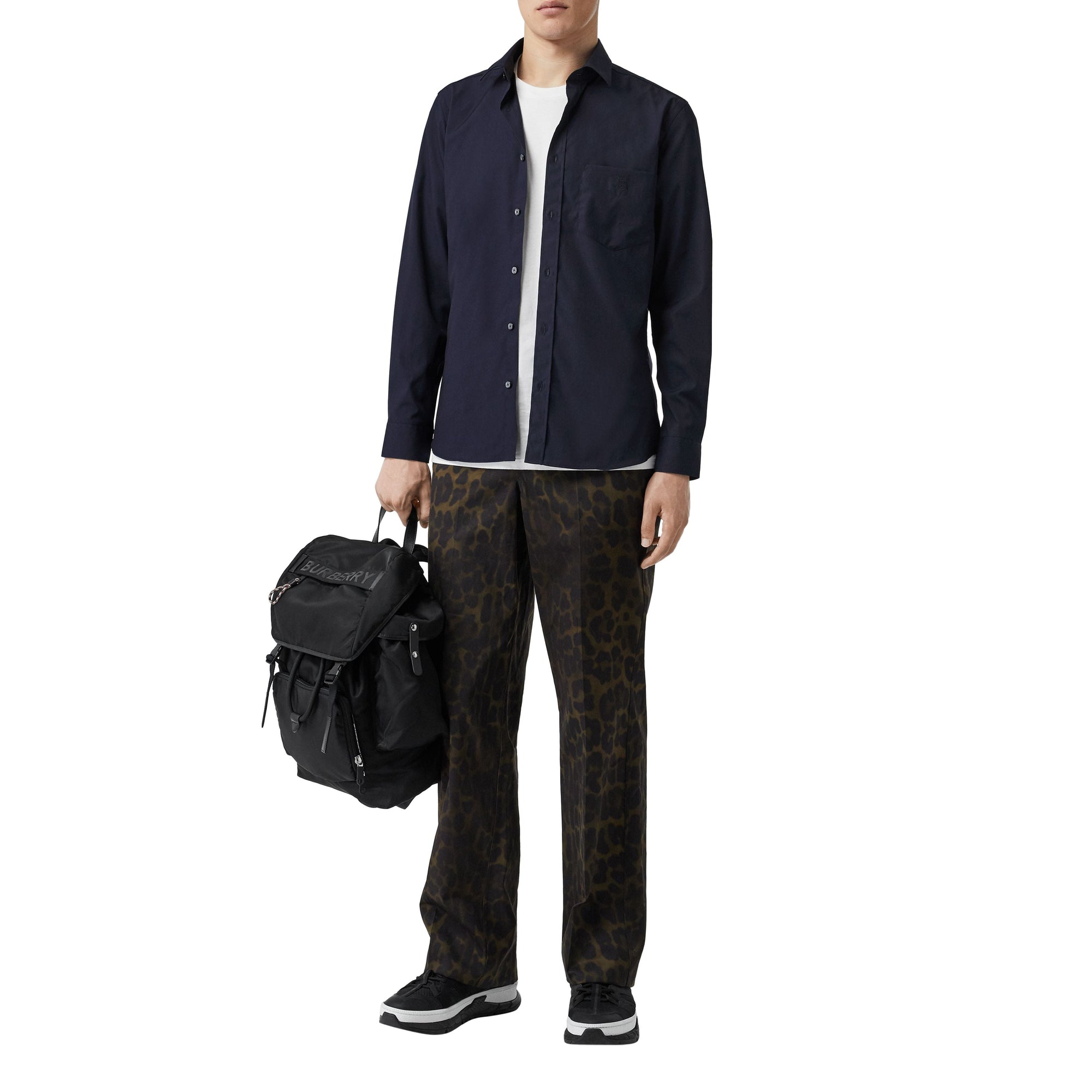 Chemise en popeline de coton extensible Monogram - Navy
