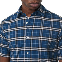 Chemise à manches courtes en coton check extensible - Steel Blue