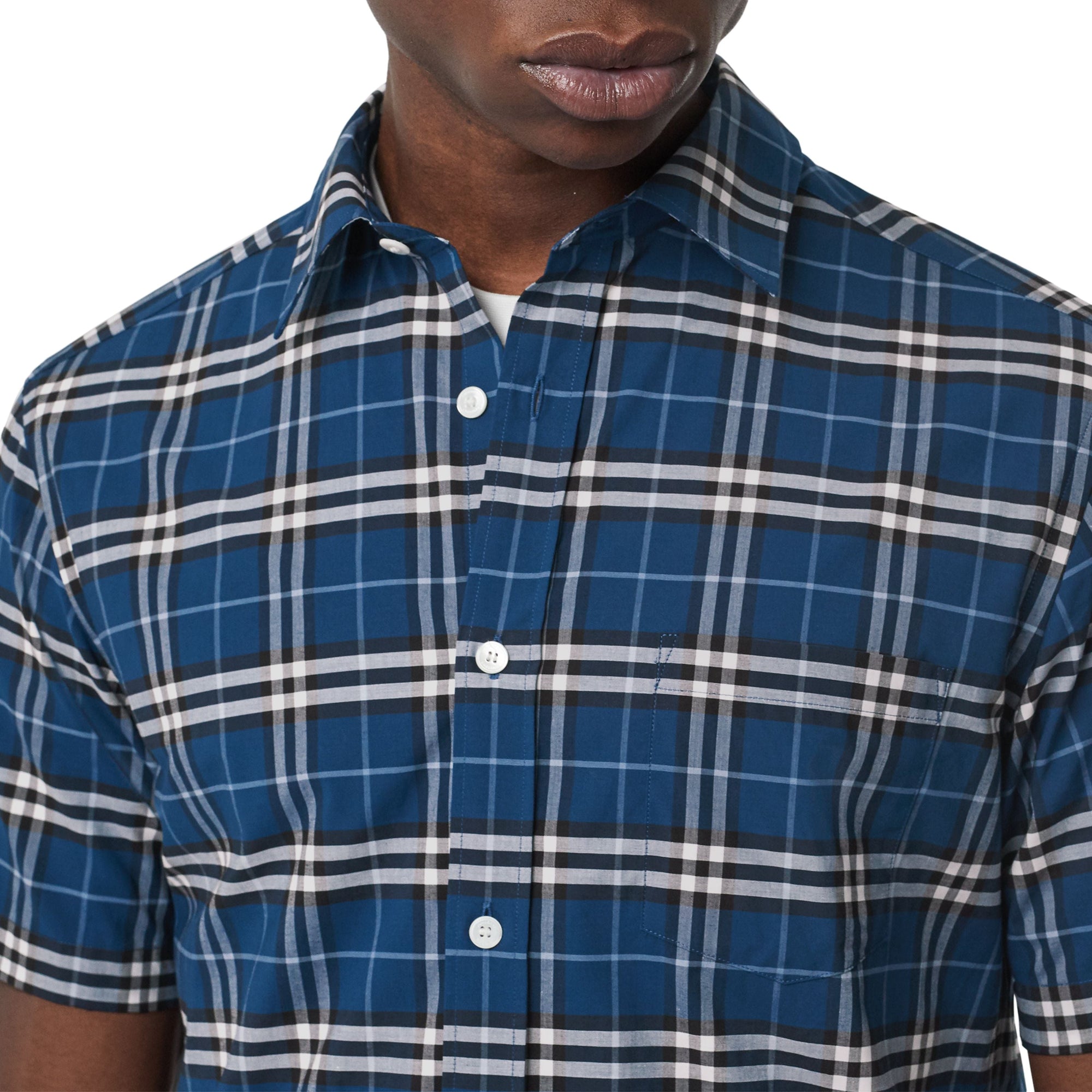 Chemise à manches courtes en coton check extensible - Steel Blue