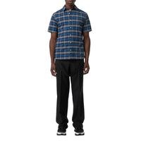 Chemise à manches courtes en coton check extensible - Steel Blue