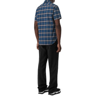 Chemise à manches courtes en coton check extensible - Steel Blue