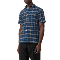 Chemise à manches courtes en coton check extensible - Steel Blue
