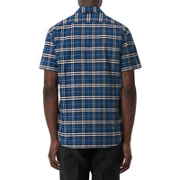 Chemise à manches courtes en coton check extensible - Steel Blue