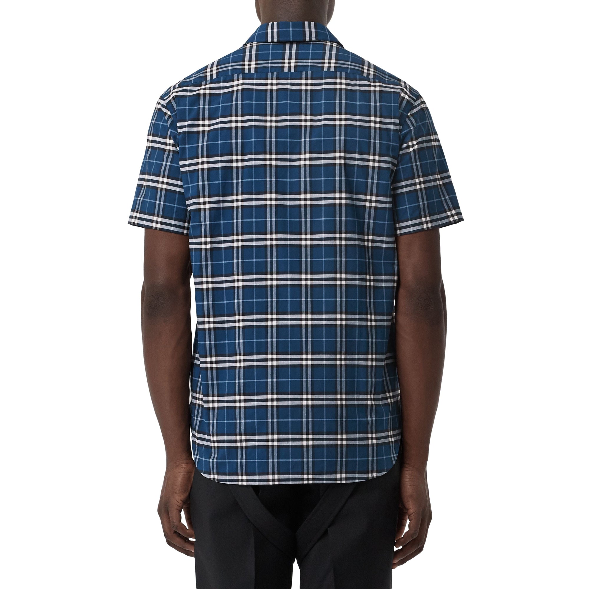 Chemise à manches courtes en coton check extensible - Steel Blue