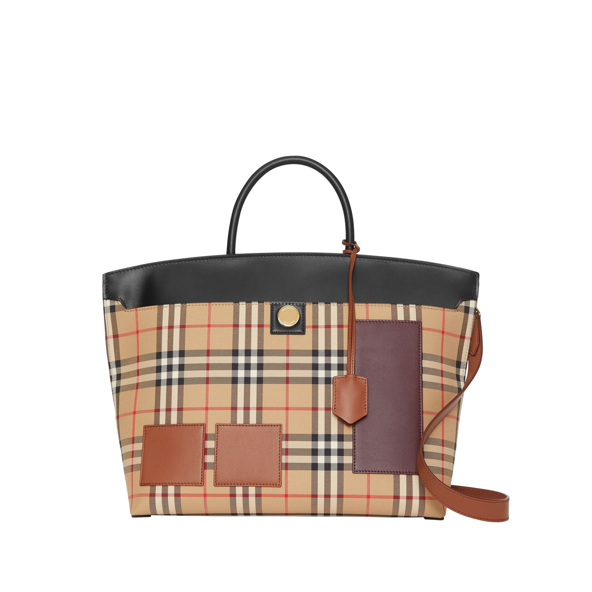 Sac à main Society en cuir et coton Vintage check - Archive Beige