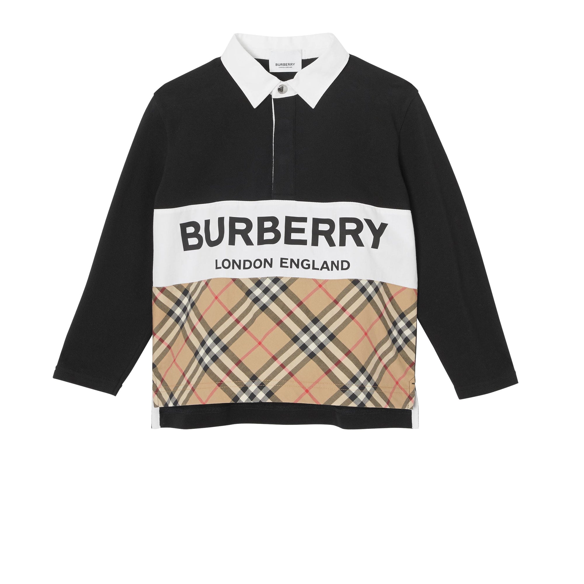 Polo à manches longues avec check et logo - Black