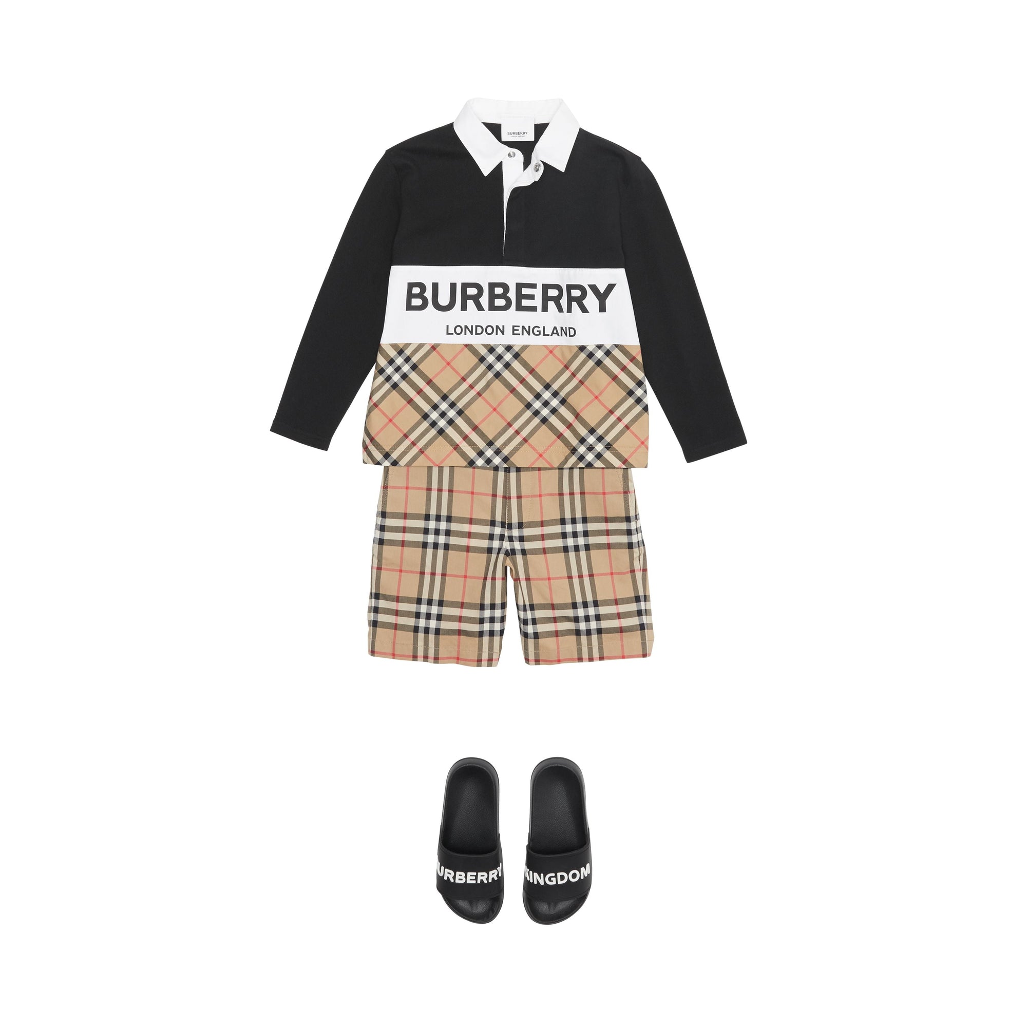 Polo à manches longues avec check et logo - Black