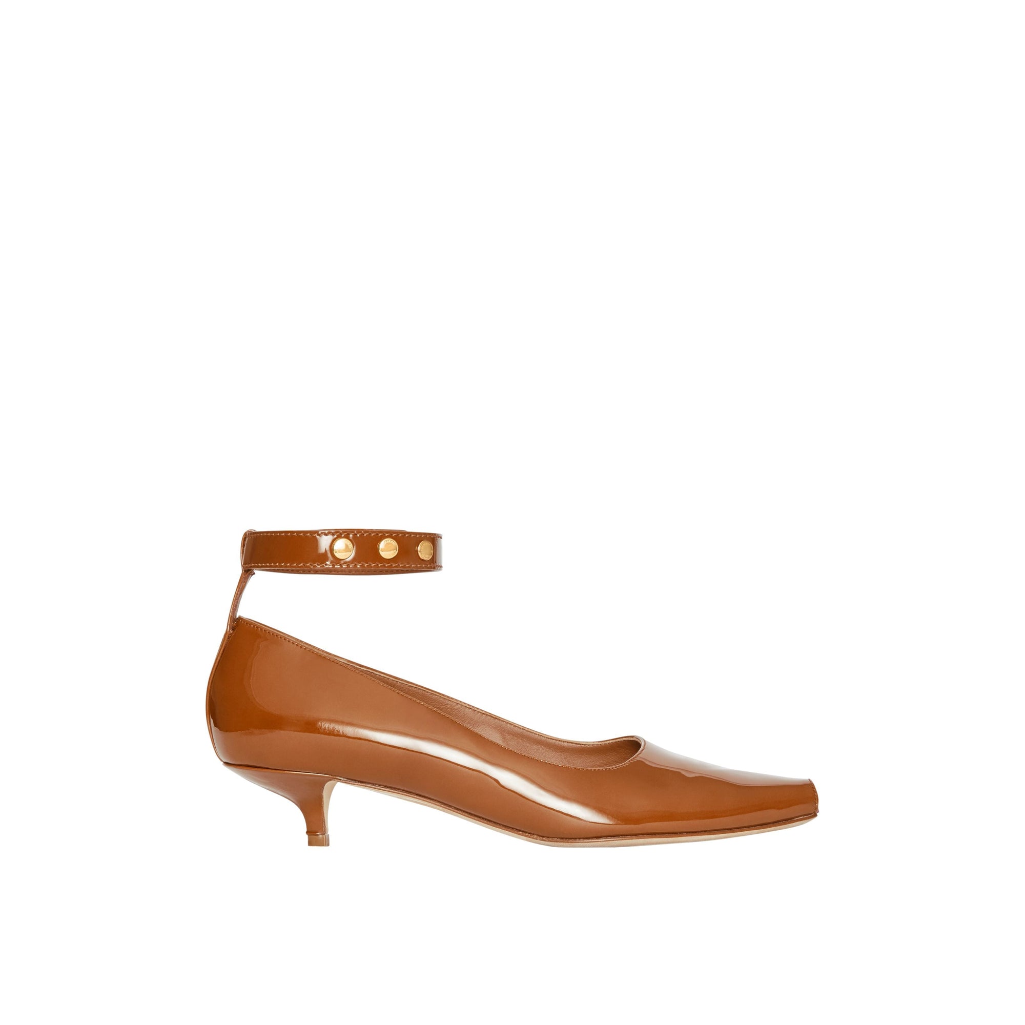 Escarpins à bout ouvert et talon kitten-heel en cuir verni - Tan