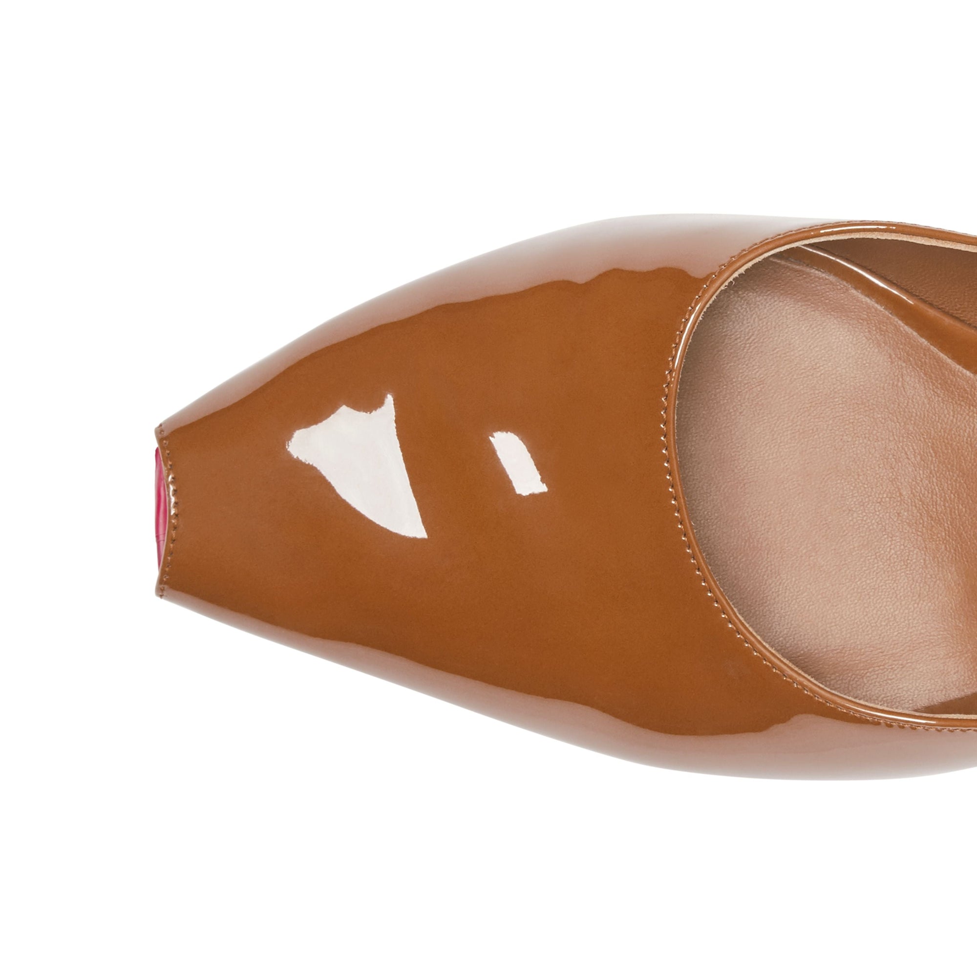 Escarpins à bout ouvert et talon kitten-heel en cuir verni - Tan