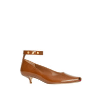 Escarpins à bout ouvert et talon kitten-heel en cuir verni - Tan