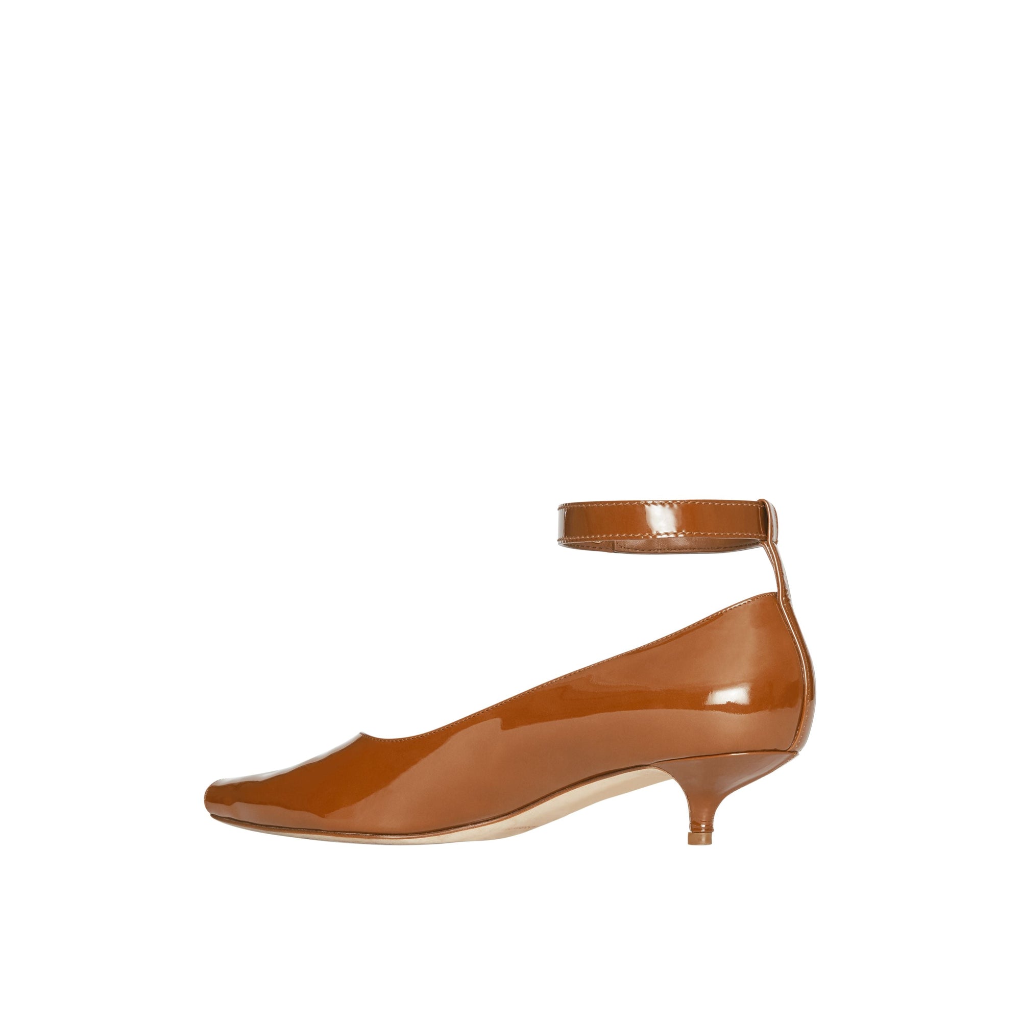Escarpins à bout ouvert et talon kitten-heel en cuir verni - Tan