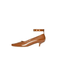 Escarpins à bout ouvert et talon kitten-heel en cuir verni - Tan