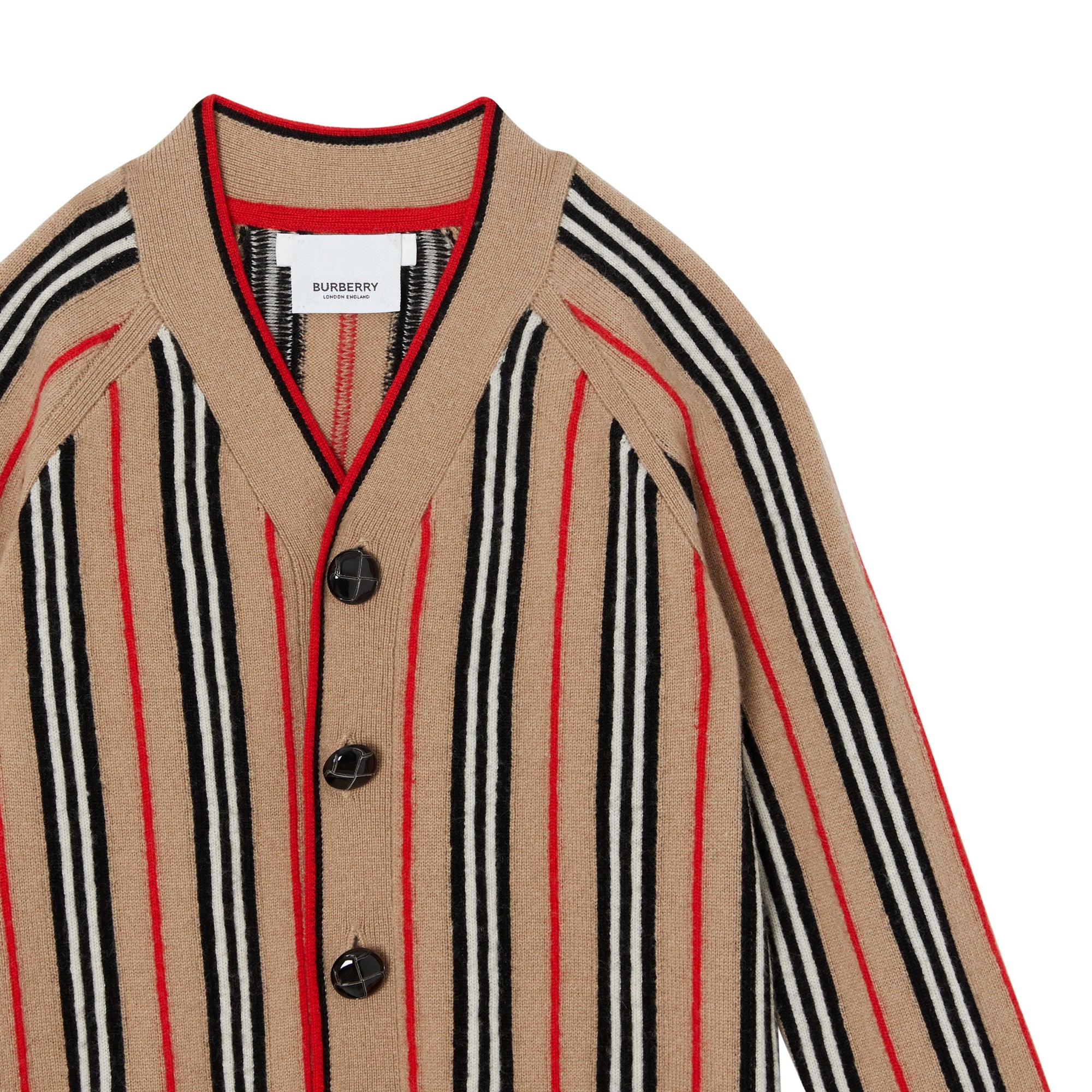 Cardigan en laine et cachemire à rayures iconiques - Archive Beige