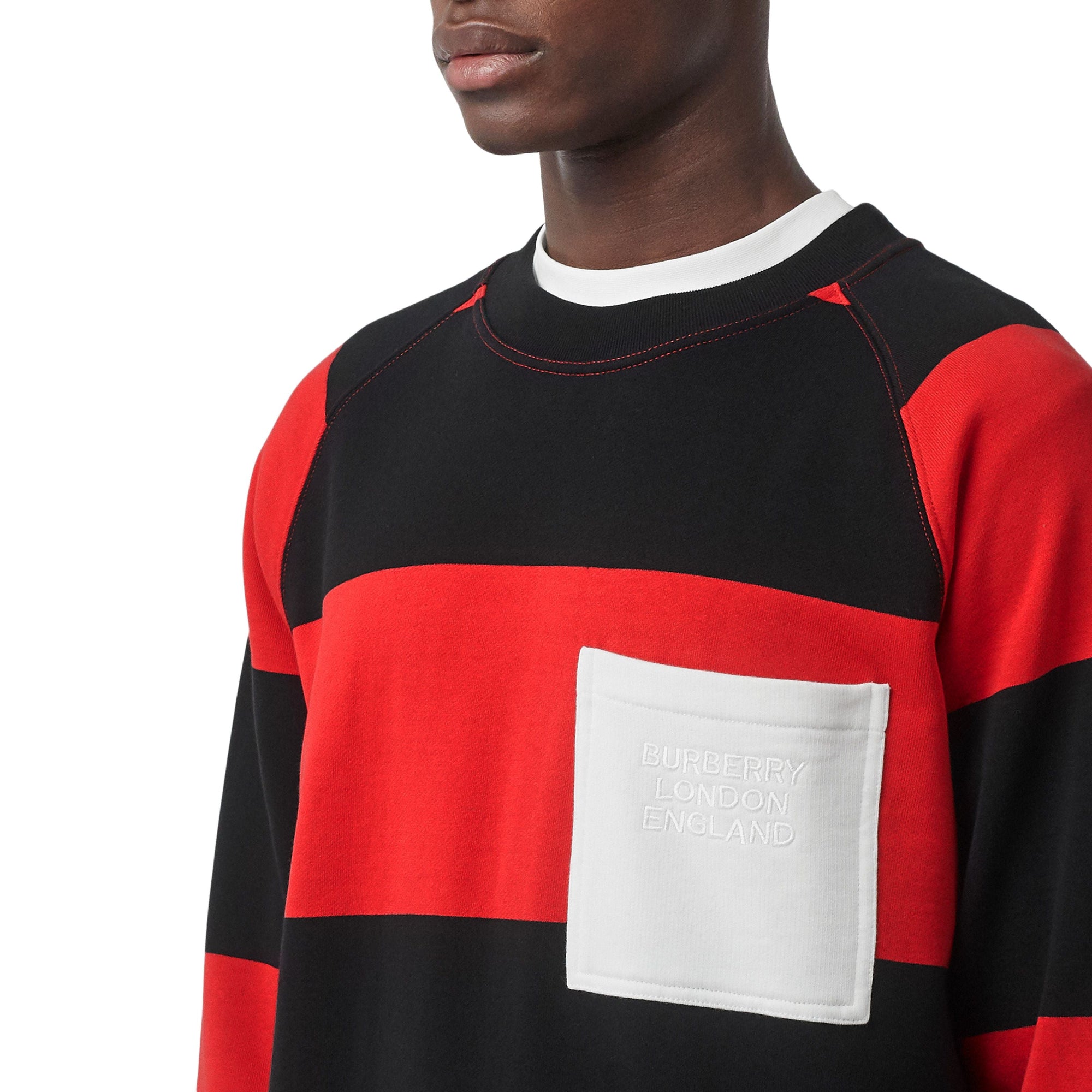 Sweat-shirt en coton à rayures rugby - Bright Red Stripe