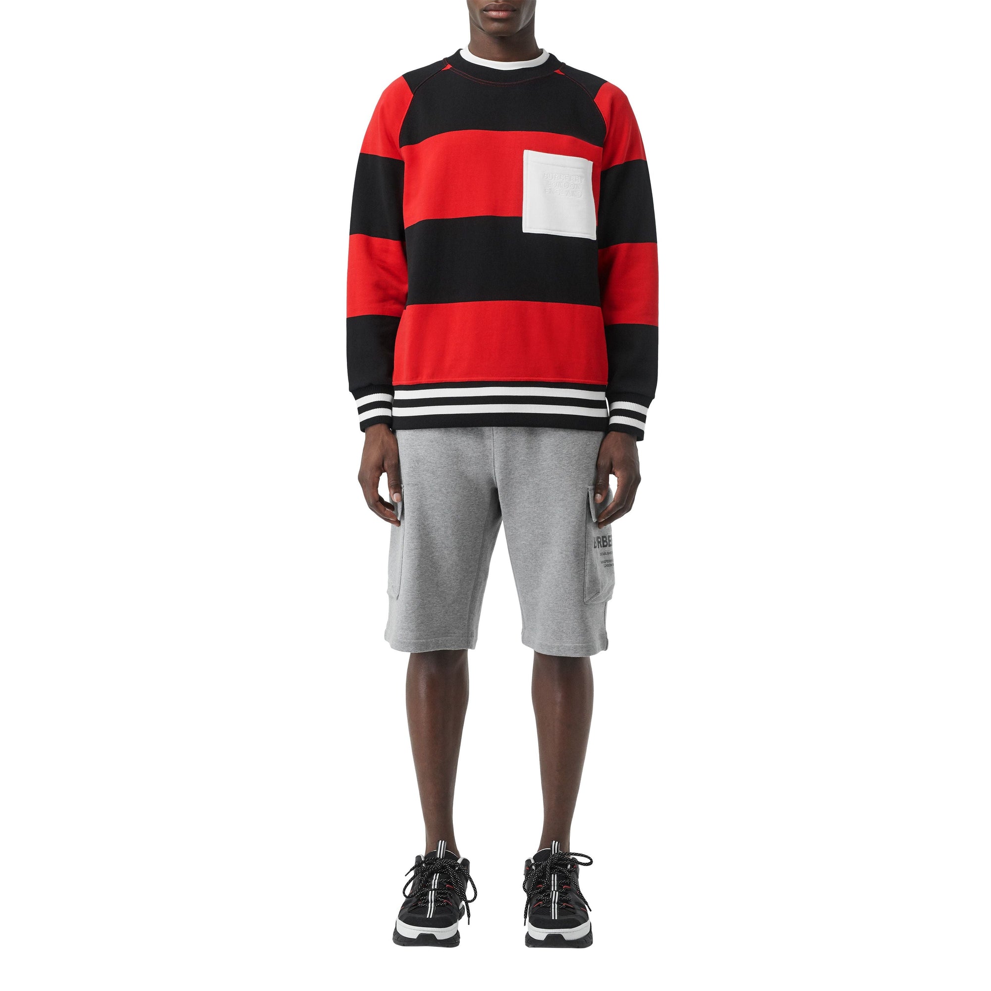 Sweat-shirt en coton à rayures rugby - Bright Red Stripe