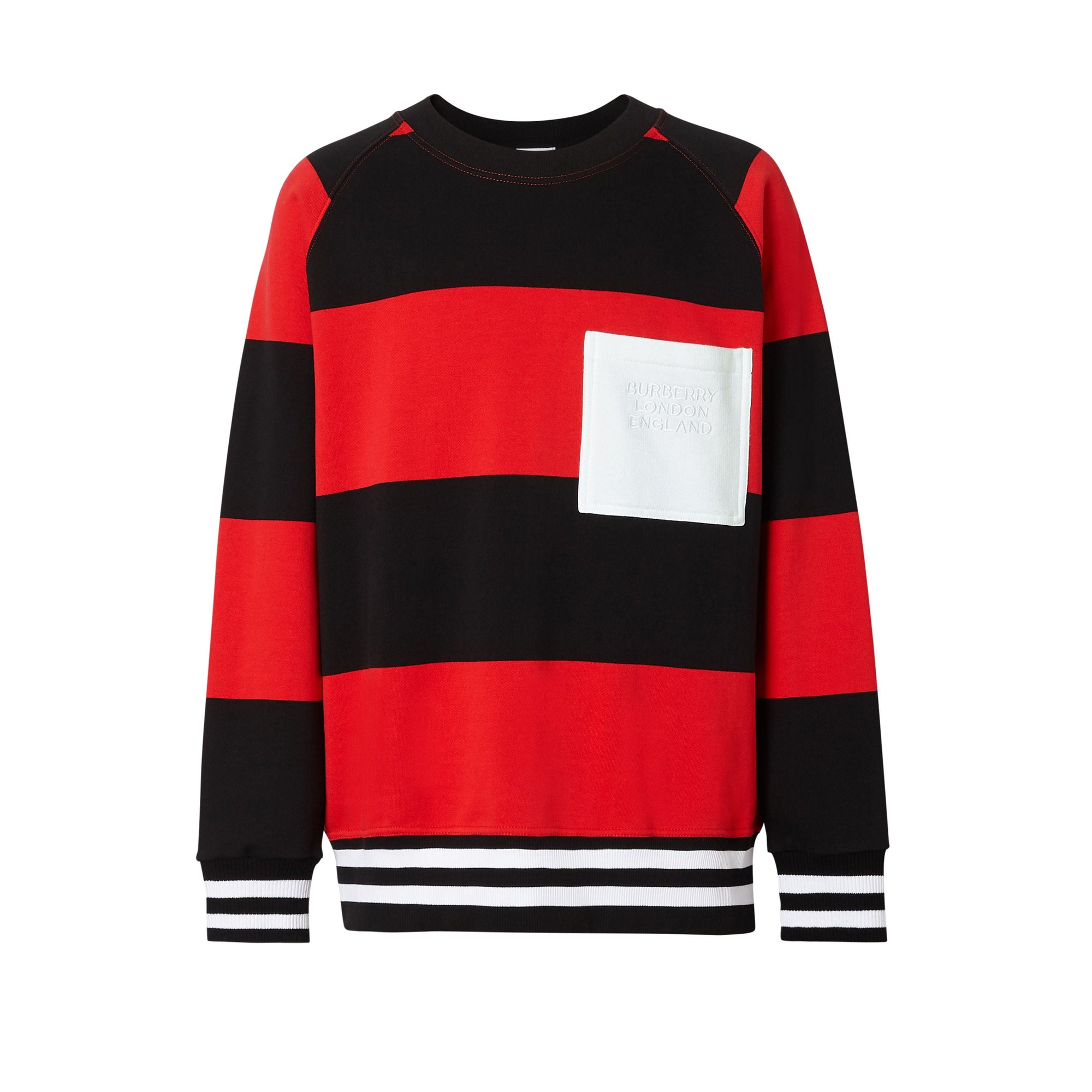Sweat-shirt en coton à rayures rugby - Bright Red Stripe