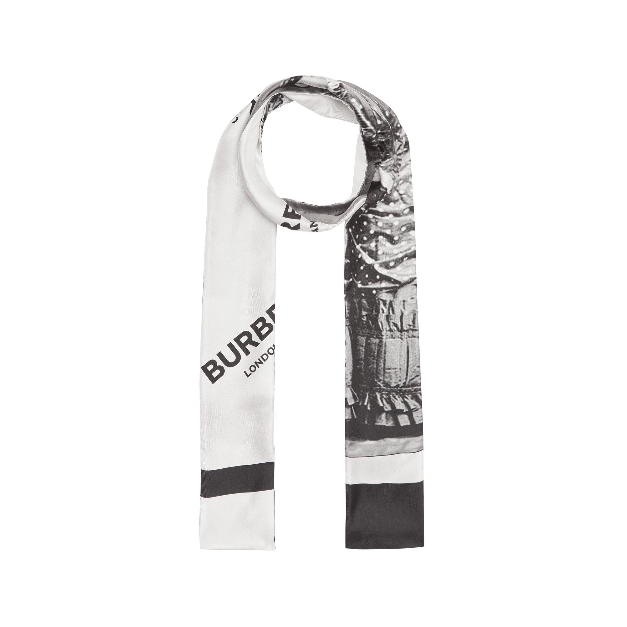 Foulard ultrafin en soie à imprimé Portrait victorien - Grey