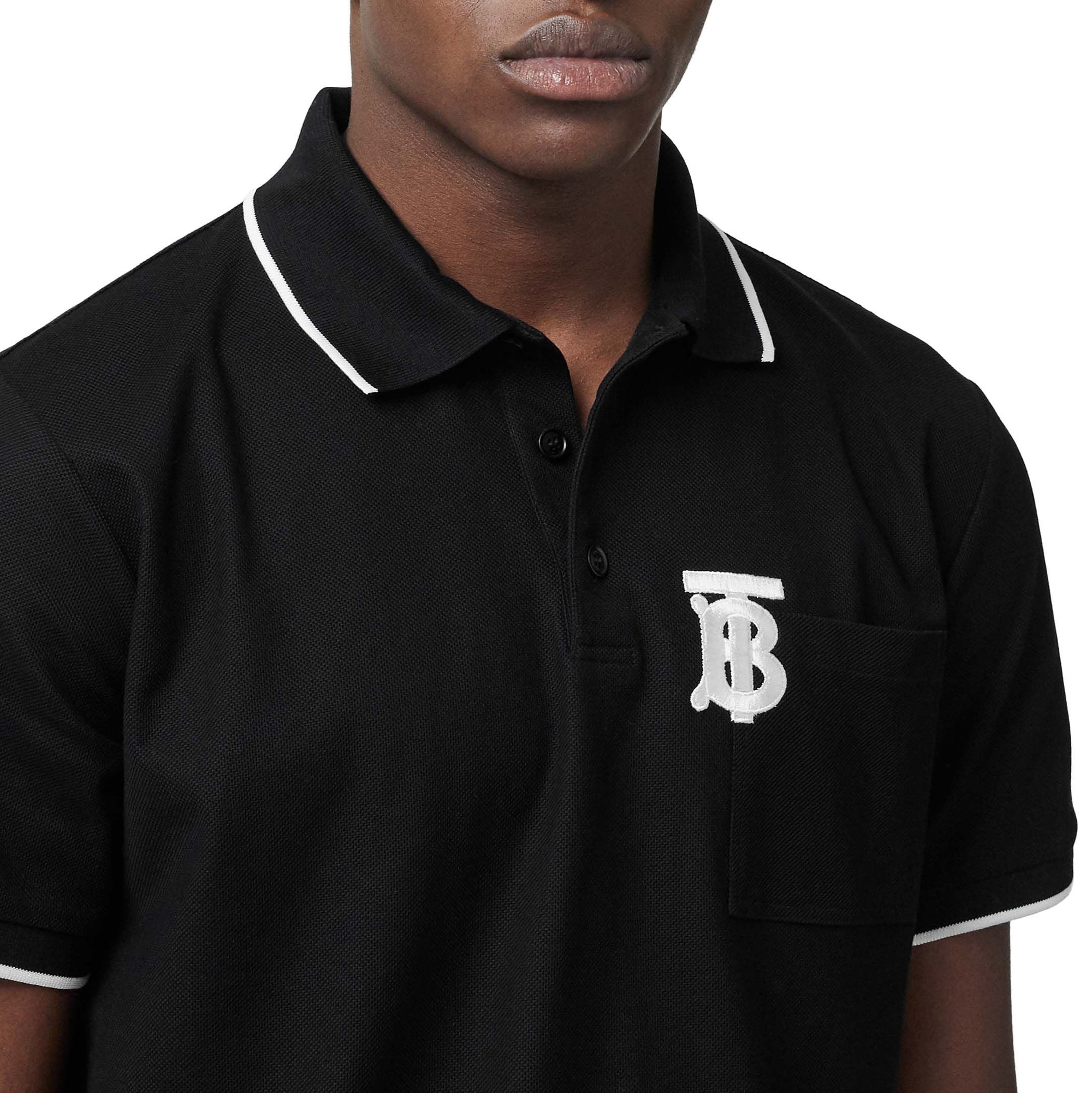 Polo à col en pointe en piqué de coton Monogram - Black