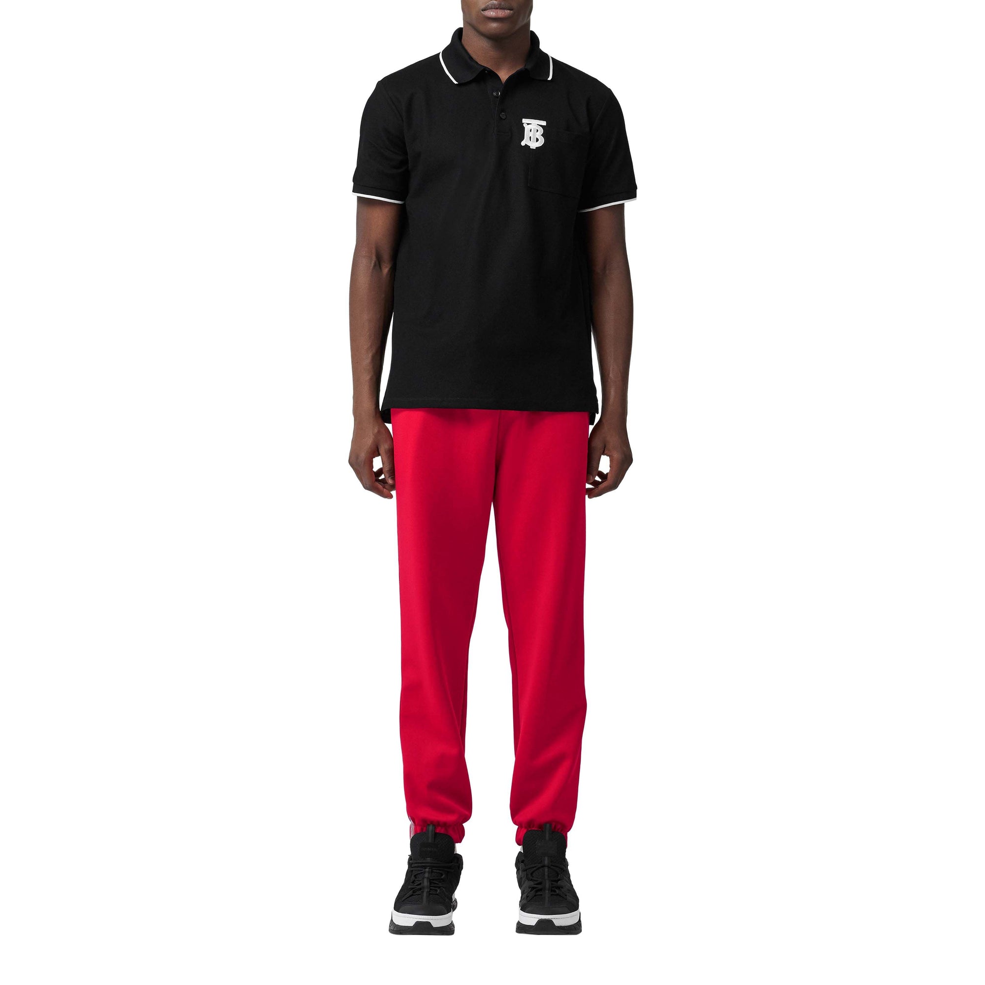 Polo à col en pointe en piqué de coton Monogram - Black