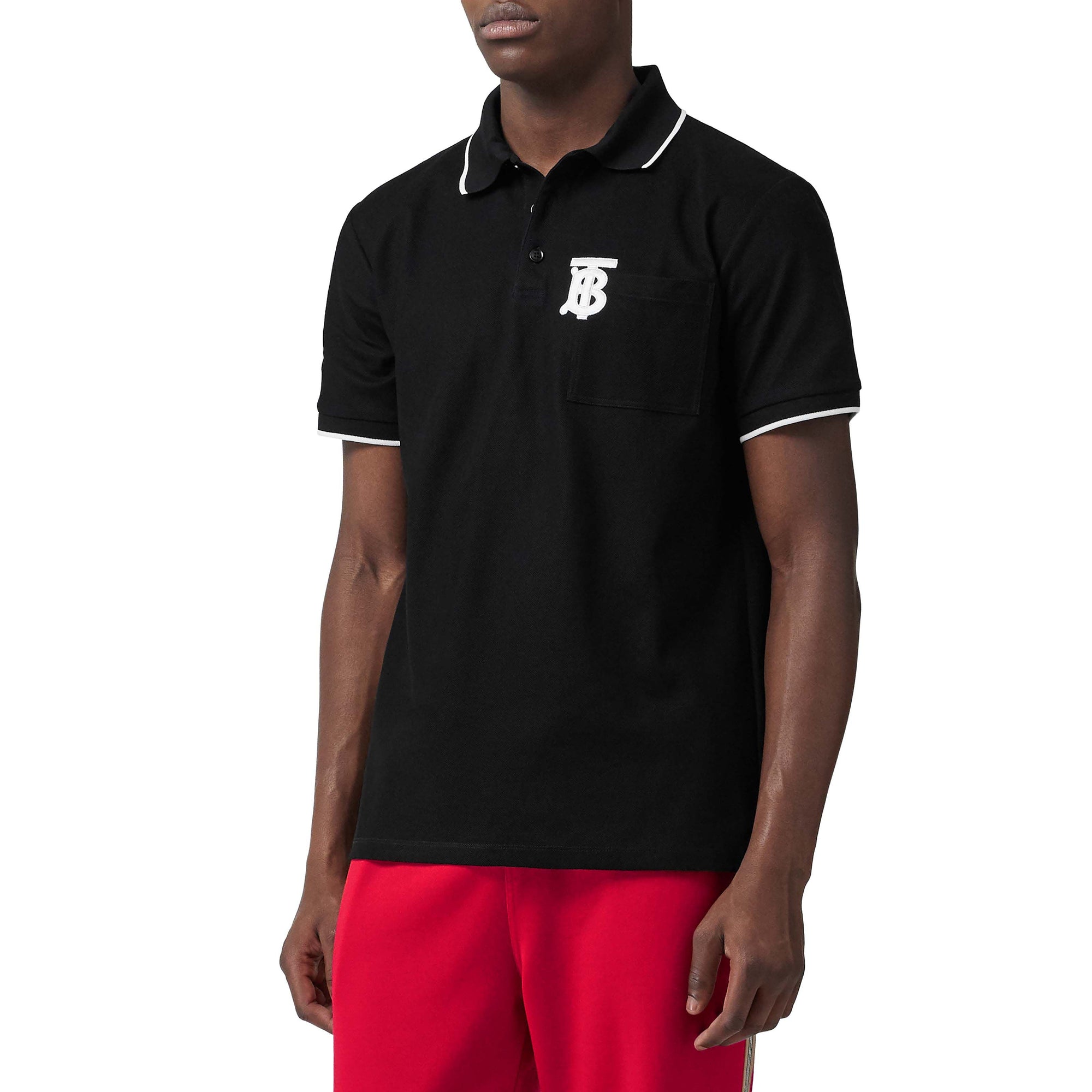 Polo à col en pointe en piqué de coton Monogram - Black