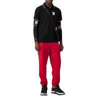 Polo à col en pointe en piqué de coton Monogram - Black