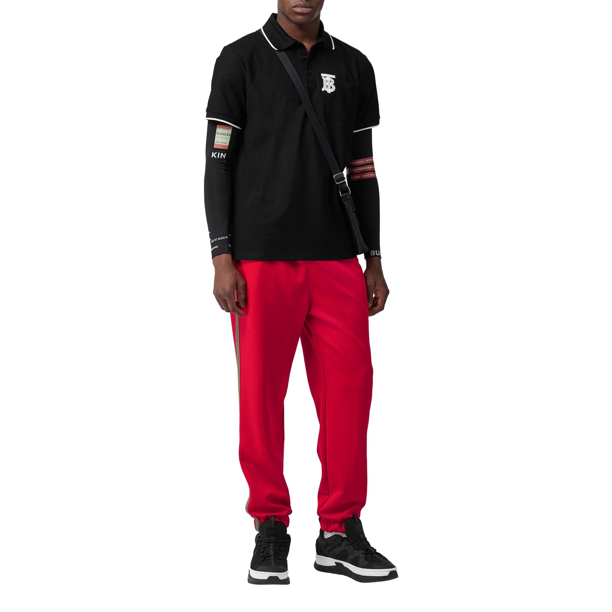 Polo à col en pointe en piqué de coton Monogram - Black