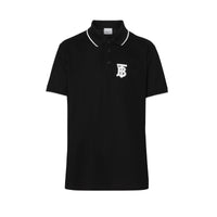 Polo à col en pointe en piqué de coton Monogram - Black