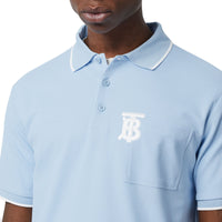 Polo à col en pointe en piqué de coton Monogram - Pale Blue
