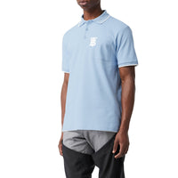 Polo à col en pointe en piqué de coton Monogram - Pale Blue