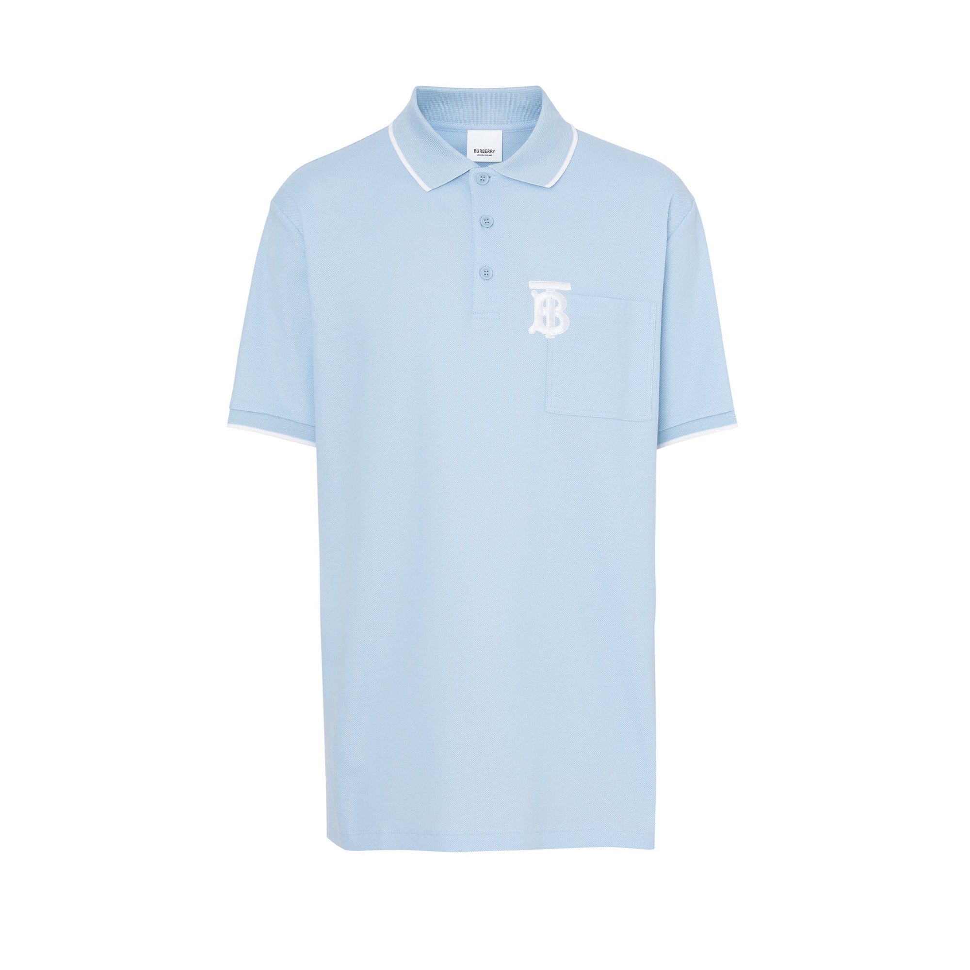 Polo à col en pointe en piqué de coton Monogram - Pale Blue