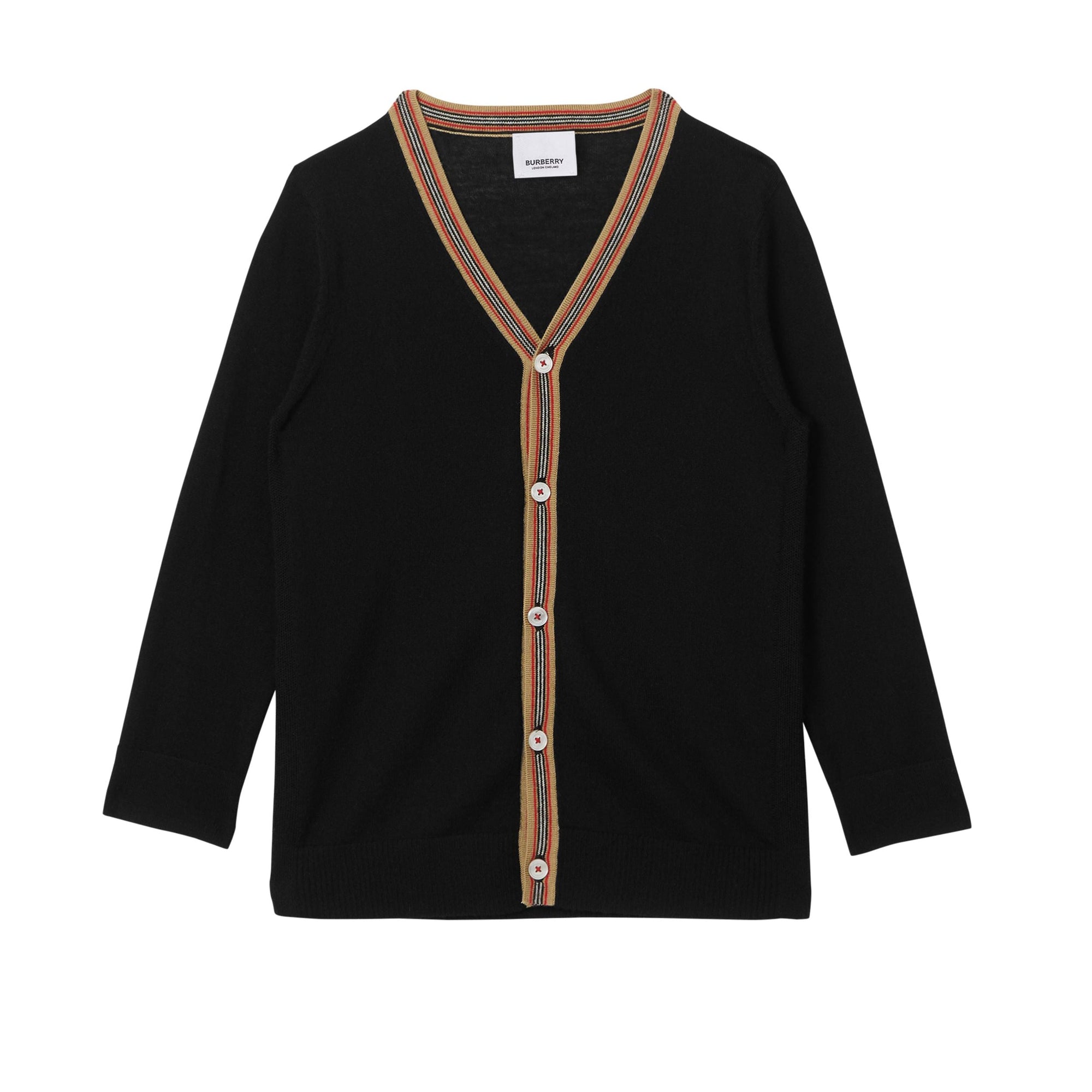 Cardigan en laine avec rayures iconiques - Black