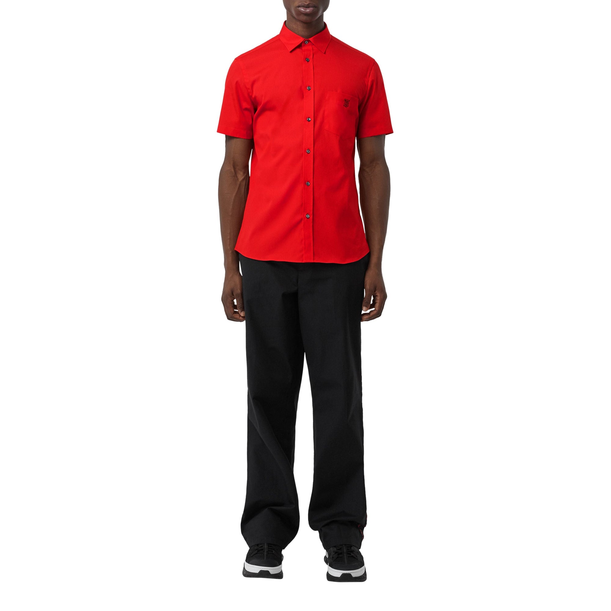 Chemise à manches courtes en coton extensible Monogram - Bright Red